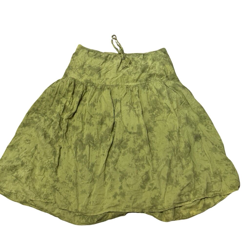 Kaaku One Size Cotton Linen Skirt Green Boho Cottagecore Grandmacore